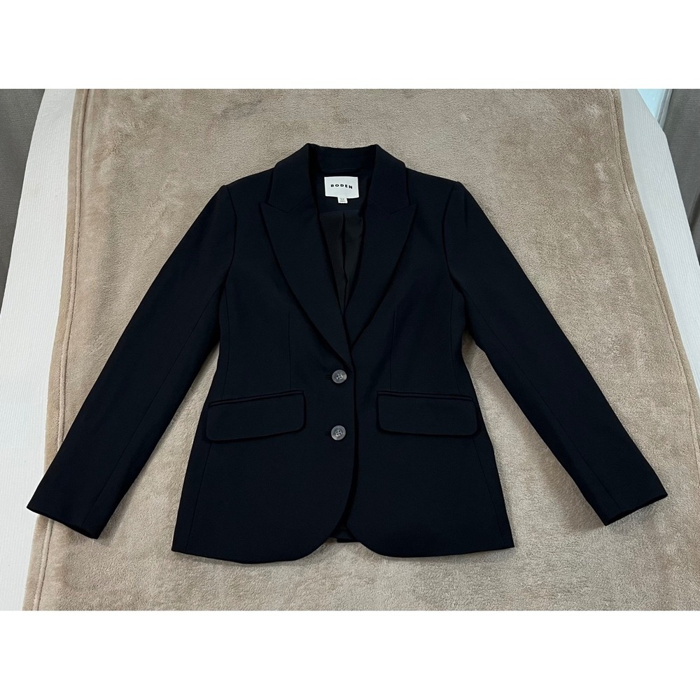 Boden Two Button Blazer Jacket Women's 6R Black Viscose Blend Long Sleeve EUC